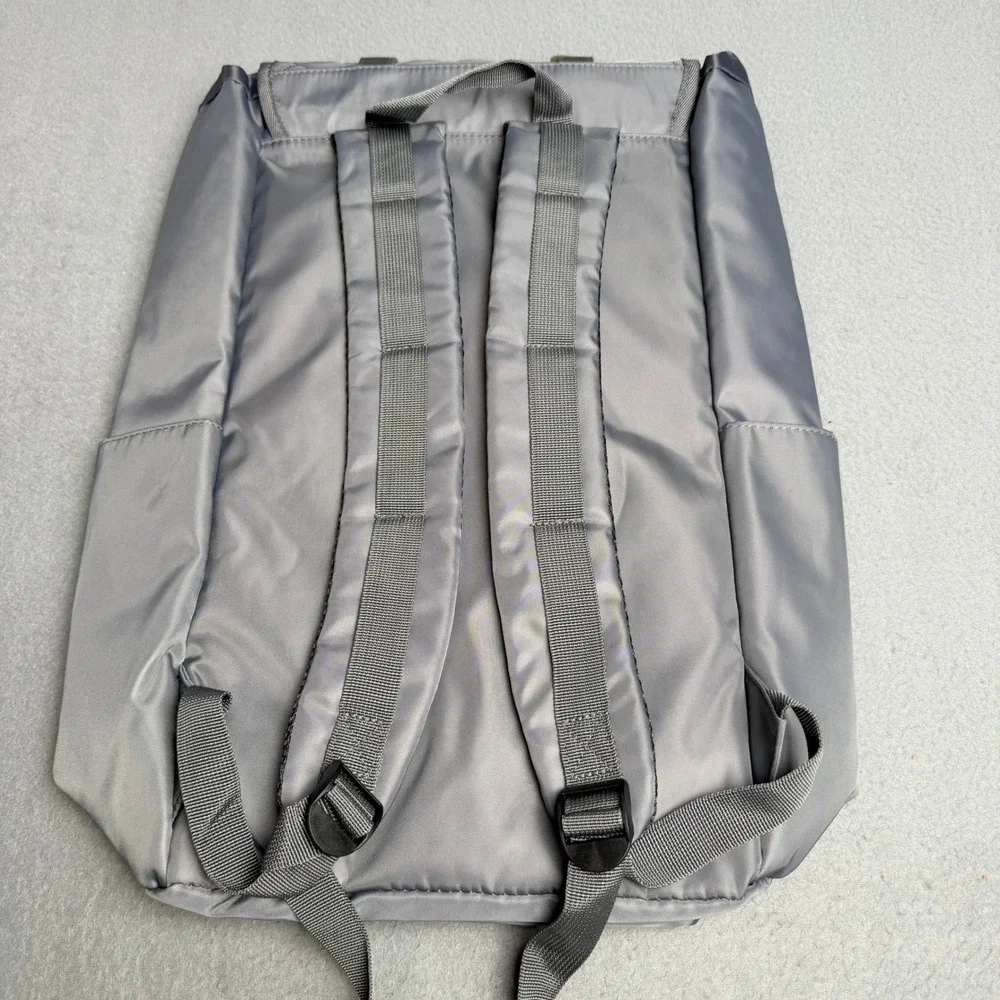 Journeyman Gray Quilted Nylon Drawstring Backpack Magnetic Buckle Straps Travel